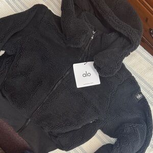 Alo Yoga Women’s Sherpa Fleece Zip Hoodie Jacket Black NWT